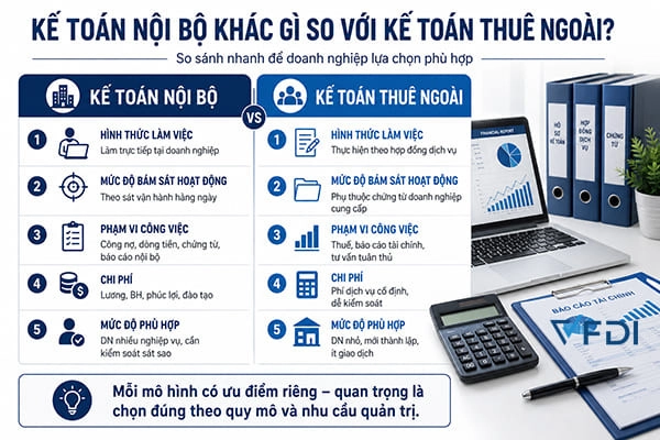 So sánh kế toán nội bộ và kế toán thuê ngoài
