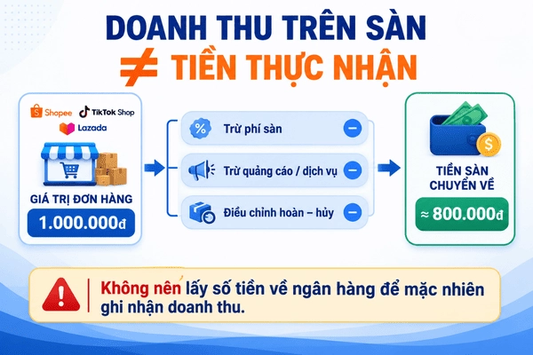Doanh thu trên sàn khác doanh thu thực nhận
